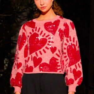 FARM Rio sequin-embellished heart sweater